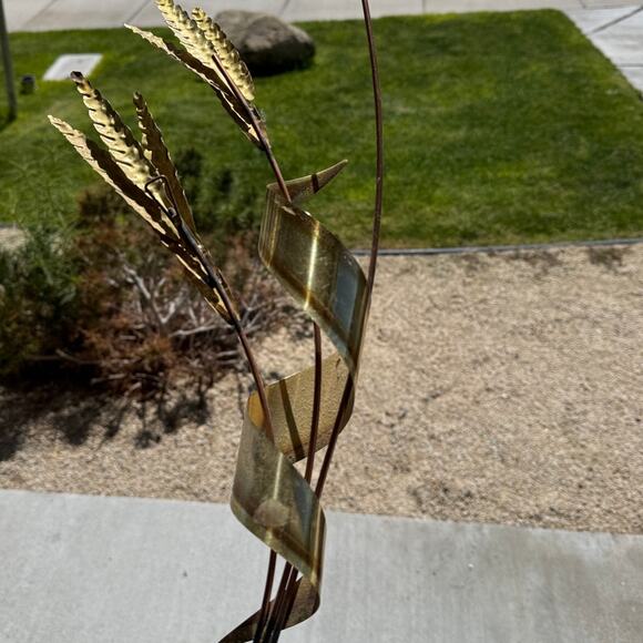 vintage home interior Mid-Century Modern metal wheat stalk wall art brass copper - Picture 10 of 13